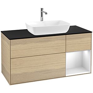 Villeroy et Boch Finion Villeroy et Boch F832MTPC 120cm, plaque de recouvrement noir mat, étagères laqué blanc mat, Oak Veneer
