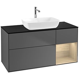 Villeroy und Boch Finion Waschtischunterschrank F832PCGK 120cm, Abdeckplatte black matt, Regale Oak Veneer, Anthracite matt