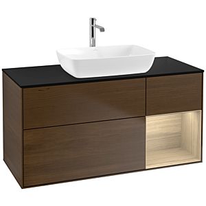 Villeroy et Boch Finion F832PCGN 120cm, plaque de recouvrement noire mate, étagères Oak Veneer , placage Oak Veneer