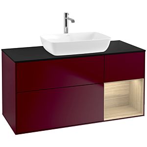 Villeroy und Boch Finion Waschtischunterschrank F832PCHB 120cm, Abdeckplatte black matt, Regale Oak Veneer, Peony Matt