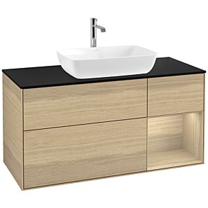 Villeroy und Boch Finion Waschtischunterschrank F832PCPC 120cm, Abdeckplatte black matt, Regale Oak Veneer, Oak Veneer