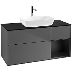 Villeroy und Boch Finion Waschtischunterschrank F832PDGK 120cm, Abdeckplatte black matt, Regale Black matt lacquer, Anthracite matt