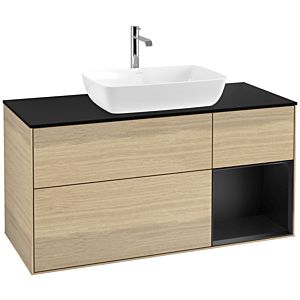 Villeroy und Boch Finion Waschtischunterschrank F832PDPC 120cm, Abdeckplatte black matt, Regale Black matt lacquer, Oak Veneer