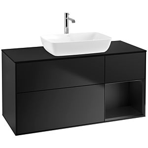 Villeroy et Boch Finion Villeroy et Boch F832PDPD 120cm, plaque de recouvrement noir mat, étagères laqué noir mat, laqué noir mat