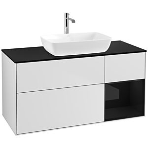 Villeroy und Boch Finion Waschtischunterschrank F832PHMT 120cm, Abdeckplatte black matt, Regale Glossy black lacquer, White matt lacquer