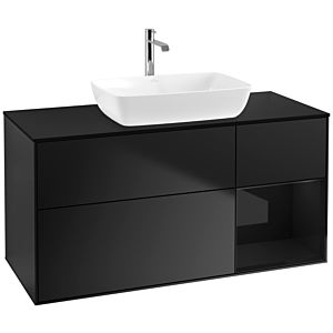 Villeroy und Boch Finion Waschtischunterschrank F832PHPD 120cm, Abdeckplatte black matt, Regale Glossy black lacquer, Black matt lacquer