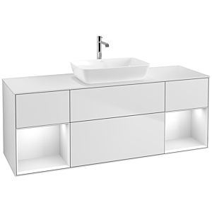 Villeroy et Boch Finion Villeroy et Boch F861GFMT 160cm, plaque de recouvrement blanc mat, étagères laqué blanc brillant, laqué blanc mat
