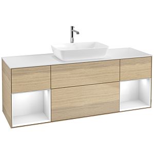Villeroy et Boch Finion Villeroy et Boch F861GFPC 160cm, plaque de recouvrement blanc mat, étagères Laque blanche brillante, Oak Veneer