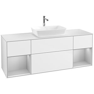 Villeroy und Boch Finion Waschtischunterschrank F861GJGF 160cm, Abdeckplatte white matt, Regale Light grey matt lacquer, Glossy white lacquer