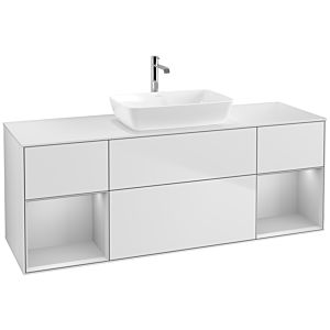 Villeroy und Boch Finion Waschtischunterschrank F861GJMT 160cm, Abdeckplatte white matt, Regale Light grey matt lacquer, White matt lacquer