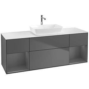 Villeroy und Boch Finion Waschtischunterschrank F861GKGK 160cm, Abdeckplatte white matt, Regale Anthracite matt lacquer, Anthracite matt