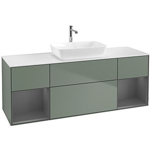 Villeroy und Boch Finion Waschtischunterschrank F861GKGM 160cm, Abdeckplatte white matt, Regale Anthracite matt lacquer, Olive Matt Lacquer