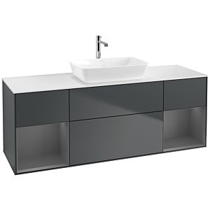 Villeroy und Boch Finion Waschtischunterschrank F861GKHG 160cm, Abdeckplatte white matt, Regale Anthracite matt lacquer, Midnight Blue Matt Lacquer