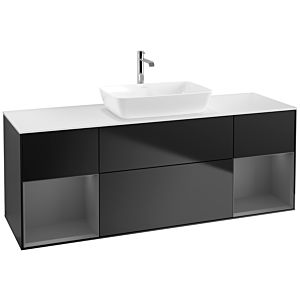 Villeroy und Boch Finion Waschtischunterschrank F861GKPD 160cm, Abdeckplatte white matt, Regale Anthracite matt lacquer, Black matt lacquer