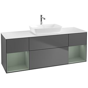 Villeroy und Boch Finion Waschtischunterschrank F861GMGK 160cm, Abdeckplatte white matt, Regale Olive matt lacquer, Anthracite matt