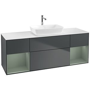 Villeroy und Boch Finion Waschtischunterschrank F861GMHG 160cm, Abdeckplatte white matt, Regale Olive matt lacquer, Midnight Blue Matt Lacquer