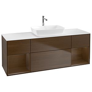 Villeroy und Boch Finion Waschtischunterschrank F861GNGN 160cm, Abdeckplatte white matt, Regale Walnut Veneer, Walnut veneer