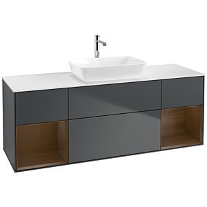 Villeroy und Boch Finion Waschtischunterschrank F861GNHG 160cm, Abdeckplatte white matt, Regale Walnut Veneer, Midnight Blue Matt Lacquer