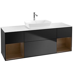 Villeroy und Boch Finion Waschtischunterschrank F861GNPD 160cm, Abdeckplatte white matt, Regale Walnut Veneer, Black matt lacquer