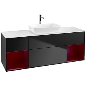 Villeroy und Boch Finion Waschtischunterschrank F861HBPD 160cm, Abdeckplatte white matt, Regale Peony matt lacquer, Black matt lacquer