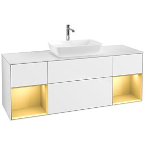 Villeroy et Boch Finion Villeroy et Boch F861HFGF 160cm, plaque de recouvrement blanc mat, étagères laqué or mat, laqué blanc brillant