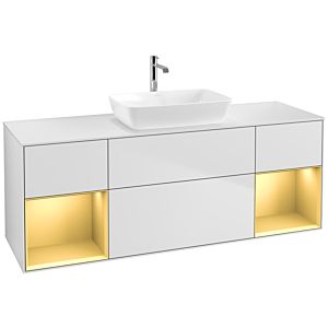 Villeroy et Boch Finion Villeroy et Boch F861HFMT 160cm, plaque de recouvrement blanc mat, étagères laqué or mat, laqué blanc mat