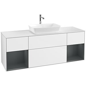 Villeroy und Boch Finion Waschtischunterschrank F861HGGF 160cm, Abdeckplatte white matt, Regale Midnight matt lacquer, Glossy white lacquer