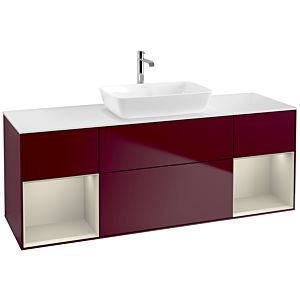 Villeroy und Boch Finion Waschtischunterschrank F861HHHB 160cm, Abdeckplatte white matt, Regale sand matt lacquer, Peony Matt