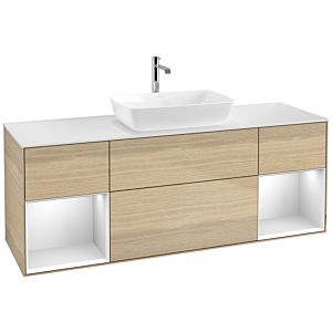 Villeroy und Boch Finion Waschtischunterschrank F861MTPC 160cm, Abdeckplatte white matt, Regale White matt lacquer, Oak Veneer