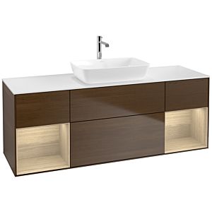 Villeroy und Boch Finion Waschtischunterschrank F861PCGN 160cm, Abdeckplatte white matt, Regale Oak Veneer, Walnut veneer