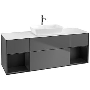 Villeroy und Boch Finion Waschtischunterschrank F861PDGK 160cm, Abdeckplatte white matt, Regale Black matt lacquer, Anthracite matt