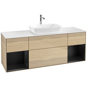 Villeroy et Boch Finion Villeroy et Boch F861PDPC 160cm, plaque de finition blanc mat, étagères laqué noir mat, Oak Veneer