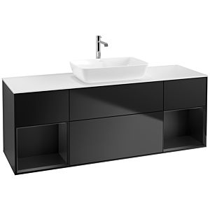 Villeroy et Boch Finion Villeroy et Boch F861PDPD 160cm, plaque de recouvrement blanc mat, étagères laqué noir mat, laqué noir mat