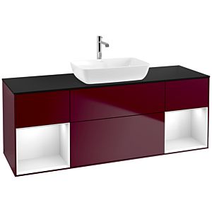 Villeroy und Boch Finion Waschtischunterschrank F862GFHB 160cm, Abdeckplatte black matt, Regale Glossy white lacquer, Peony Matt