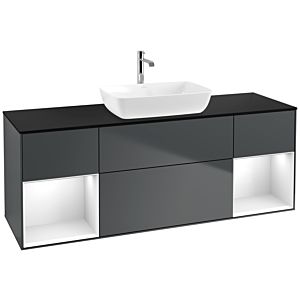 Villeroy und Boch Finion Waschtischunterschrank F862GFHG 160cm, Abdeckplatte black matt, Regale Glossy white lacquer, Midnight Blue Matt Lacquer