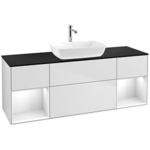 Villeroy und Boch Finion Waschtischunterschrank F862GFMT 160cm, Abdeckplatte black matt, Regale Glossy white lacquer, White matt lacquer