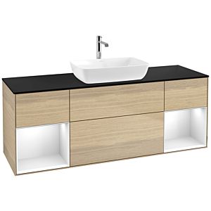 Villeroy et Boch Finion Villeroy et Boch F862GFPC 160cm, plaque de finition noir mat, étagères laqué blanc brillant, Oak Veneer