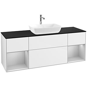 Villeroy und Boch Finion Waschtischunterschrank F862GJGF 160cm, Abdeckplatte black matt, Regale Light grey matt lacquer, Glossy white lacquer