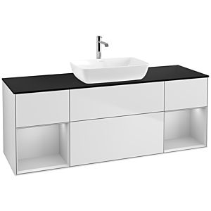 Villeroy und Boch Finion Waschtischunterschrank F862GJMT 160cm, Abdeckplatte black matt, Regale Light grey matt lacquer, White matt lacquer