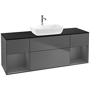 Villeroy und Boch Finion Waschtischunterschrank F862GKGK 160cm, Abdeckplatte black matt, Regale Anthracite matt lacquer, Anthracite matt