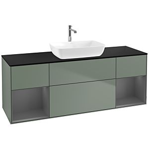 Villeroy und Boch Finion Waschtischunterschrank F862GKGM 160cm, Abdeckplatte black matt, Regale Anthracite matt lacquer, Olive Matt Lacquer