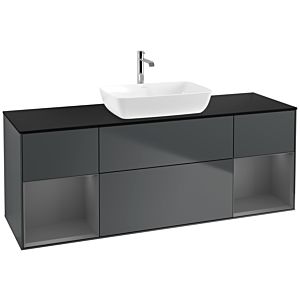 Villeroy und Boch Finion Waschtischunterschrank F862GKHG 160cm, Abdeckplatte black matt, Regale Anthracite matt lacquer, Midnight Blue Matt Lacquer