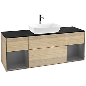 Villeroy und Boch Finion Waschtischunterschrank F862GKPC 160cm, Abdeckplatte black matt, Regale Anthracite matt lacquer, Oak Veneer