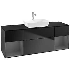 Villeroy und Boch Finion Waschtischunterschrank F862GKPD 160cm, Abdeckplatte black matt, Regale Anthracite matt lacquer, Black matt lacquer