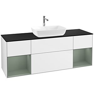 Villeroy et Boch Finion Villeroy et Boch F862GMGF 160cm, plaque de recouvrement noir mat, étagères laqué olive mat, laqué blanc brillant