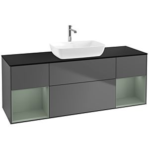 Villeroy und Boch Finion Waschtischunterschrank F862GMGK 160cm, Abdeckplatte black matt, Regale Olive matt lacquer, Anthracite matt