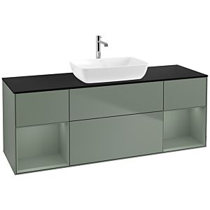 Villeroy und Boch Finion Waschtischunterschrank F862GMGM 160cm, Abdeckplatte black matt, Regale Olive matt lacquer, Olive Matt Lacquer