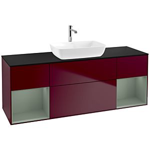 Villeroy und Boch Finion Waschtischunterschrank F862GMHB 160cm, Abdeckplatte black matt, Regale Olive matt lacquer, Peony Matt