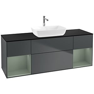 Villeroy und Boch Finion Waschtischunterschrank F862GMHG 160cm, Abdeckplatte black matt, Regale Olive matt lacquer, Midnight Blue Matt Lacquer