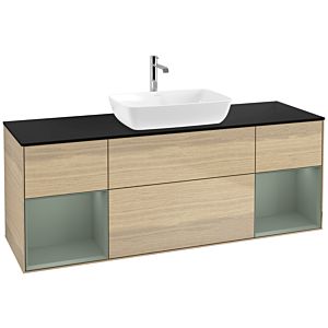 Villeroy und Boch Finion Waschtischunterschrank F862GMPC 160cm, Abdeckplatte black matt, Regale Olive matt lacquer, Oak Veneer